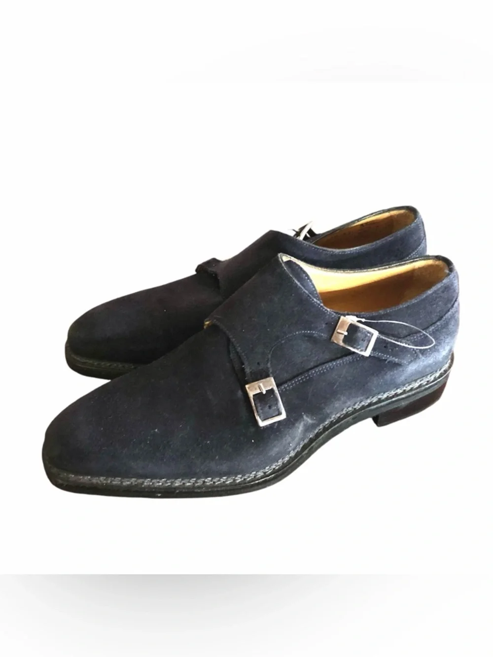 Men’s Jose Real Shoes Nordve Double Monk Black Suede Oxford Italian Leather Sz 8